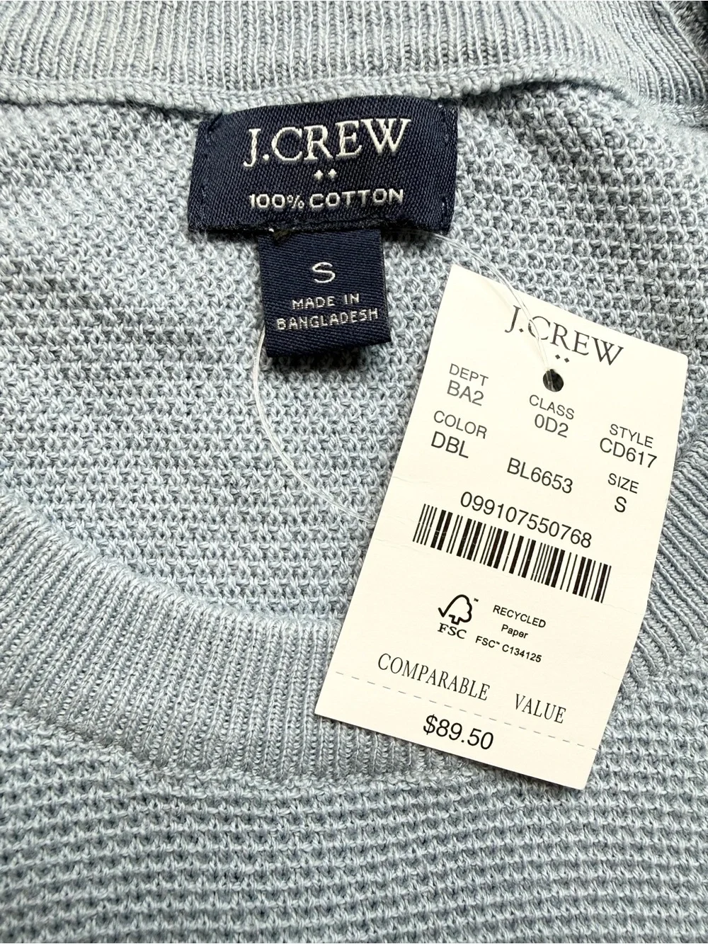 J.Crew Textured Cotton Crewneck Sweater Heather Light Blue NWT Size Small Knit